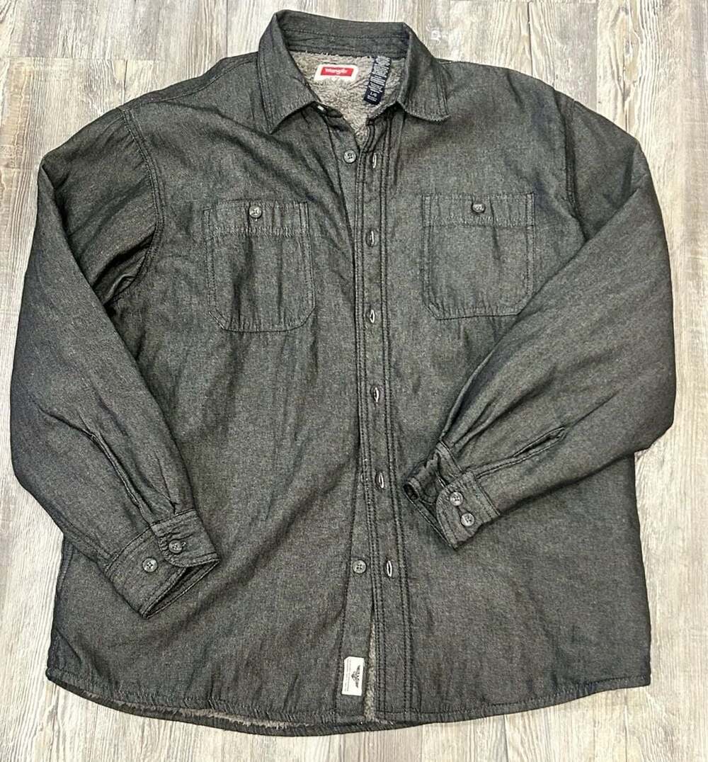 Wrangler Men's Black Heather Sherpa-Lined Shirt Jacket Shacket Size Large